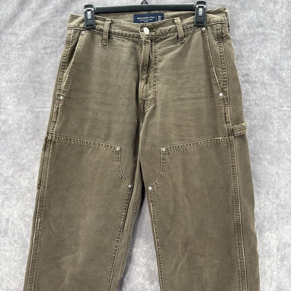 Abercrombie Fitch Double Knee Pants Mens 28x32 Brown Canvas Workwear Baggy Y2K - Picture 2 of 6